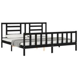 Berkfield Home Bed Frame with Headboard Black 200x200 cm Solid Wood - thumbnail 4