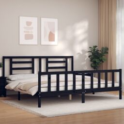 Berkfield Home Bed Frame with Headboard Black 200x200 cm Solid Wood - thumbnail 1