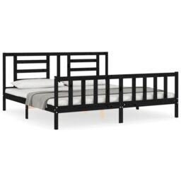 Berkfield Home Bed Frame with Headboard Black 200x200 cm Solid Wood - thumbnail 2