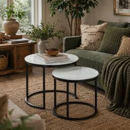 Wyld Haus Sosuri Set of 2 Round Nesting Tables Powder Coated Steel Frame in White - thumbnail 1