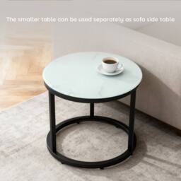 Wyld Haus Sosuri Set of 2 Round Nesting Tables Powder Coated Steel Frame in White - thumbnail 5