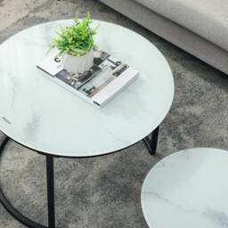 Wyld Haus Sosuri Set of 2 Round Nesting Tables Powder Coated Steel Frame in White - thumbnail 7