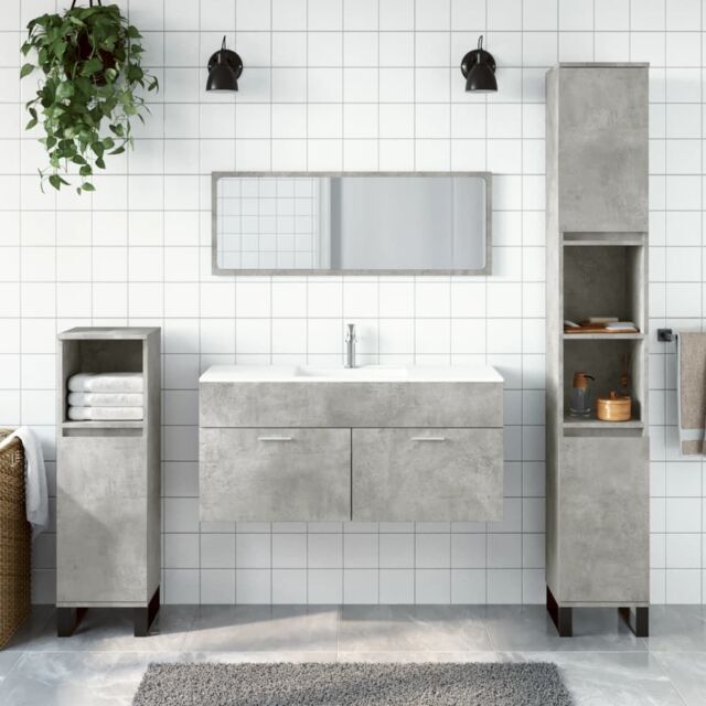 Berkfield Home Bathroom Cabinet with Mirror Concrete Grey Engineered Wood - image 1