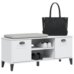 Berkfield Home Shoe Bench VIKEN White 106x35x45 cm Engineered Wood - Size: 106 x 35 x 45 cm - thumbnail 4