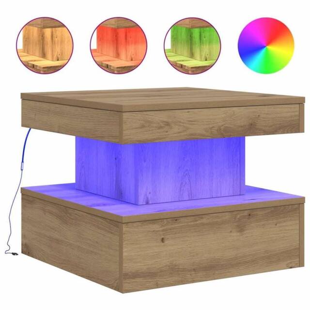Berkfield Home Coffee Table with LED Lights Artisian Oak 50x50x40 cm in Brown - Size: 50 x 50 x 40 cm - image 1