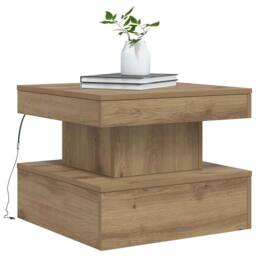 Berkfield Home Coffee Table with LED Lights Artisian Oak 50x50x40 cm in Brown - Size: 50 x 50 x 40 cm - thumbnail 6