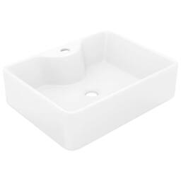 Berkfield Home Elegant Ceramic Bathroom Sink Basin with Faucet Hole White Square - thumbnail 3