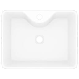 Berkfield Home Elegant Ceramic Bathroom Sink Basin with Faucet Hole White Square - thumbnail 4