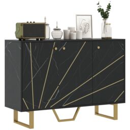 HOMCOM Sideboard Storage Cupboard with Metal Legs for Living Room, Black - thumbnail 2