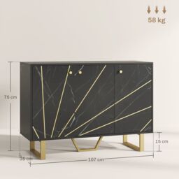 HOMCOM Sideboard Storage Cupboard with Metal Legs for Living Room, Black - thumbnail 3
