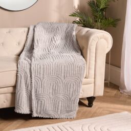 OHS Tufted Arches Throw Teddy Fleece Blanket Winter Soft Warm Bedspread in Stone - Size: 125 cm x 150 cm - thumbnail 1