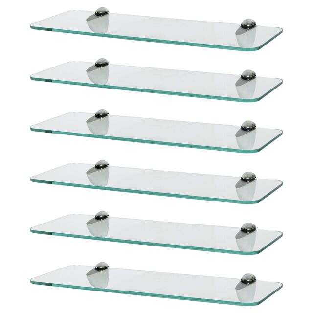 Harbour Housewares 6x Rounded Floating Glass Shelves - 40cm Bathroom Storage Display Unit in Silver - image 1