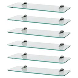 Harbour Housewares 6x Rounded Floating Glass Shelves - 40cm Bathroom Storage Display Unit in Silver