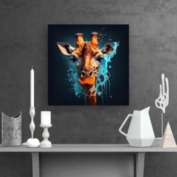 "Warren Reed - Designer Blue Giraffe Face Splashart Canvas in Grey - Size: W16"" x H16""" - thumbnail 2