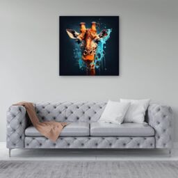 "Warren Reed - Designer Blue Giraffe Face Splashart Canvas in Grey - Size: W16"" x H16""" - thumbnail 4