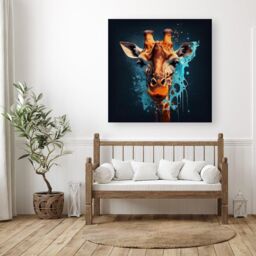 "Warren Reed - Designer Blue Giraffe Face Splashart Canvas in Grey - Size: W16"" x H16""" - thumbnail 3
