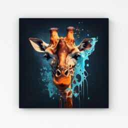 "Warren Reed - Designer Blue Giraffe Face Splashart Canvas in Grey - Size: W16"" x H16""" - thumbnail 1