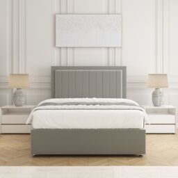 "BSSPOKE Zarah Divan Bed Set Plush Velvet 24"" Headboard No Drawers No Mattress in Silver - Size: Small Double" - thumbnail 2