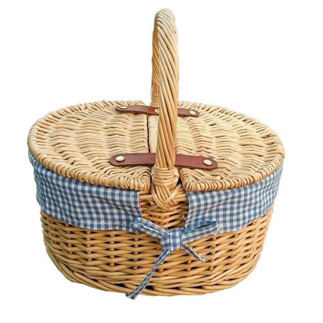 Red Hamper Wicker Childs Picnic Basket with Blue lining in Brown - image 1
