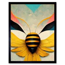 "Artery8 Wall Art Print Abstract Bumble Bee Heart Painting Contemporary Yellow Black Beige Blue Coral Pink Art Framed - Size: W12"" x H16""" - thumbnail 1