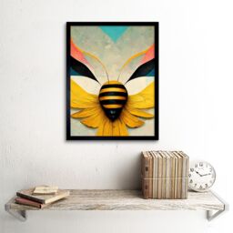 "Artery8 Wall Art Print Abstract Bumble Bee Heart Painting Contemporary Yellow Black Beige Blue Coral Pink Art Framed - Size: W12"" x H16""" - thumbnail 2