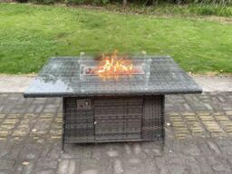 Fimous 8 Seater Rattan Garden Furniture Sofa Set Outdoor Patio Gas Fire Pit Dining Table Gas Heater Burner in Dark Grey - thumbnail 4
