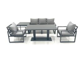 Fimous Outdoor Aluminium Garden Furniture Set with Adjustable Rising Lifting Dining Table 3 Seater Sofa 2 Chair Side Table Dark Grey - thumbnail 2