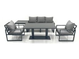 Fimous Outdoor Aluminium Garden Furniture Set with Adjustable Rising Lifting Dining Table 3 Seater Sofa 2 Chair Side Table Dark Grey - thumbnail 1