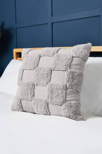 BHS 100% Cotton Checkerboard Tufted Cushion in Grey - Size: 45 cm x 45 cm - image 1
