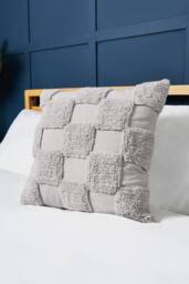 BHS 100% Cotton Checkerboard Tufted Cushion in Grey - Size: 45 cm x 45 cm - thumbnail 1