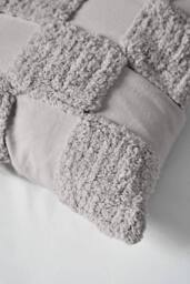 BHS 100% Cotton Checkerboard Tufted Cushion in Grey - Size: 45 cm x 45 cm - thumbnail 2