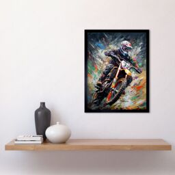 "Artery8 Wall Art Print Motocross Race Action Shot Paint Splat Portrait Art Framed in Black - Size: W12"" x H16""" - thumbnail 2