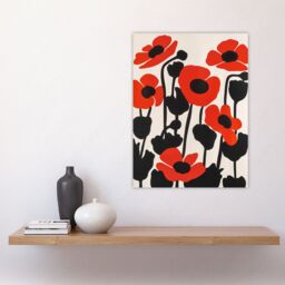 "Artery8 Simple Poppy Flowers in Bloom Graphic Design Wall Art Print in Red - Size: W18"" x H24""" - thumbnail 4