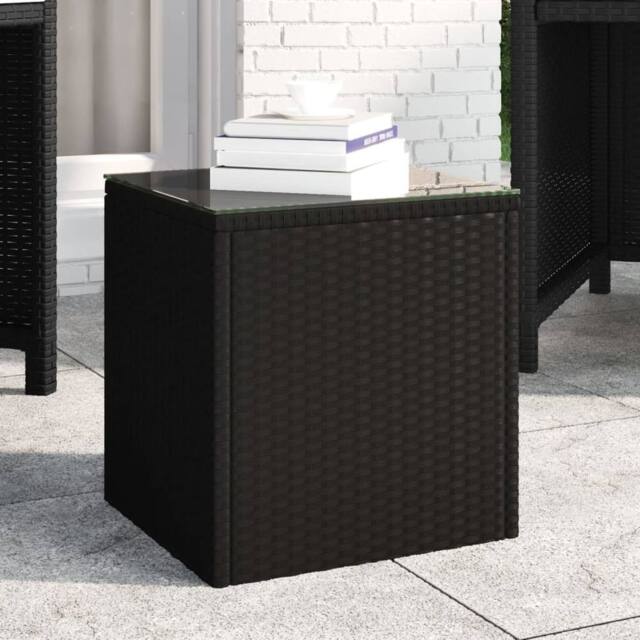 Berkfield Home Side Table Black 40x37x40.5 cm Poly Rattan & Tempered Glass - image 1