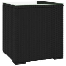 Berkfield Home Side Table Black 40x37x40.5 cm Poly Rattan & Tempered Glass - thumbnail 2