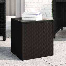 Berkfield Home Side Table Black 40x37x40.5 cm Poly Rattan & Tempered Glass