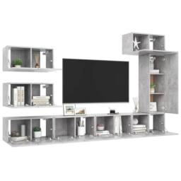 Berkfield Home 8 Piece TV Cabinet Set Concrete Grey Engineered Wood - thumbnail 3