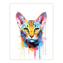 "Artery8 Wall Art Print Savannah Cat Lover Gift Pet Portrait Orange Blue Pink Artwork Painting Poster - Size: W18"" x H24""" - thumbnail 1