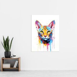 "Artery8 Wall Art Print Savannah Cat Lover Gift Pet Portrait Orange Blue Pink Artwork Painting Poster - Size: W18"" x H24""" - thumbnail 4