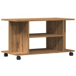 Berkfield Home TV Cabinet with Castors Artisan Oak 80x40x45 cm Engineered Wood in Brown - Size: 80 x 40 x 45 cm - thumbnail 2