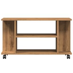 Berkfield Home TV Cabinet with Castors Artisan Oak 80x40x45 cm Engineered Wood in Brown - Size: 80 x 40 x 45 cm - thumbnail 4