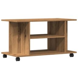 Berkfield Home TV Cabinet with Castors Artisan Oak 80x40x45 cm Engineered Wood in Brown - Size: 80 x 40 x 45 cm - thumbnail 6