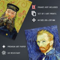 Artery8 Set of 3 Vincent Van Gogh Classic Paintings Blue Gold Art Prints in Yellow - Size: A3 - thumbnail 4