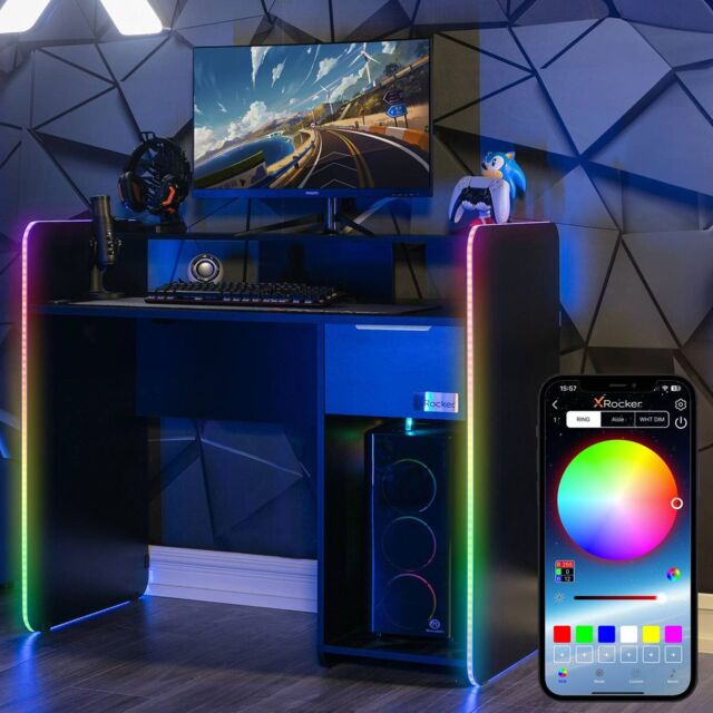 X Rocker Electra 110cm LED Gaming Desk with Wireless Charging & Drawer in Black - image 1