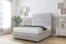 "Sloomy Monaco Naples Divan Bed Base No Drawers With 26"" Strutted Headboard & 12"" Matching Footboard in Silver - Size: Single" - thumbnail 3