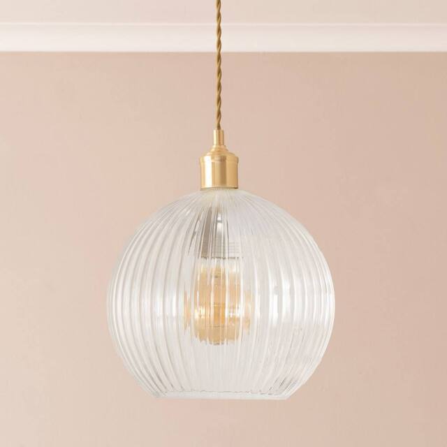 ValueLights Maddison Clear Ribbed Glass Globe Easy Fit Pendant Lamp Shade - image 1