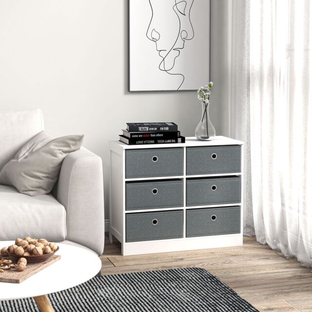 HOMCOM Chests of Drawer Fabric Dresser Storage Cabinet with 6 Drawers in White - image 1