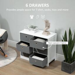HOMCOM Chests of Drawer Fabric Dresser Storage Cabinet with 6 Drawers in White - thumbnail 4