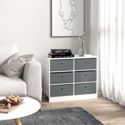 HOMCOM Chests of Drawer Fabric Dresser Storage Cabinet with 6 Drawers in White - thumbnail 1
