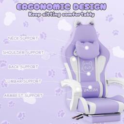 Gartistgo Gaming Chair with Cat Ears, Massage Lumbar Support & Footrest in Lilac - thumbnail 5